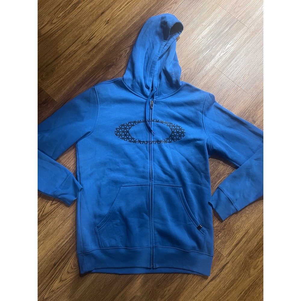 Oakley Blue Full Zip Cotton Hoodie Sweatshirt Unisex‎ Size Large